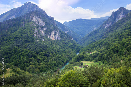 Blue mountains landscape. View of deep canyon in Montenegro