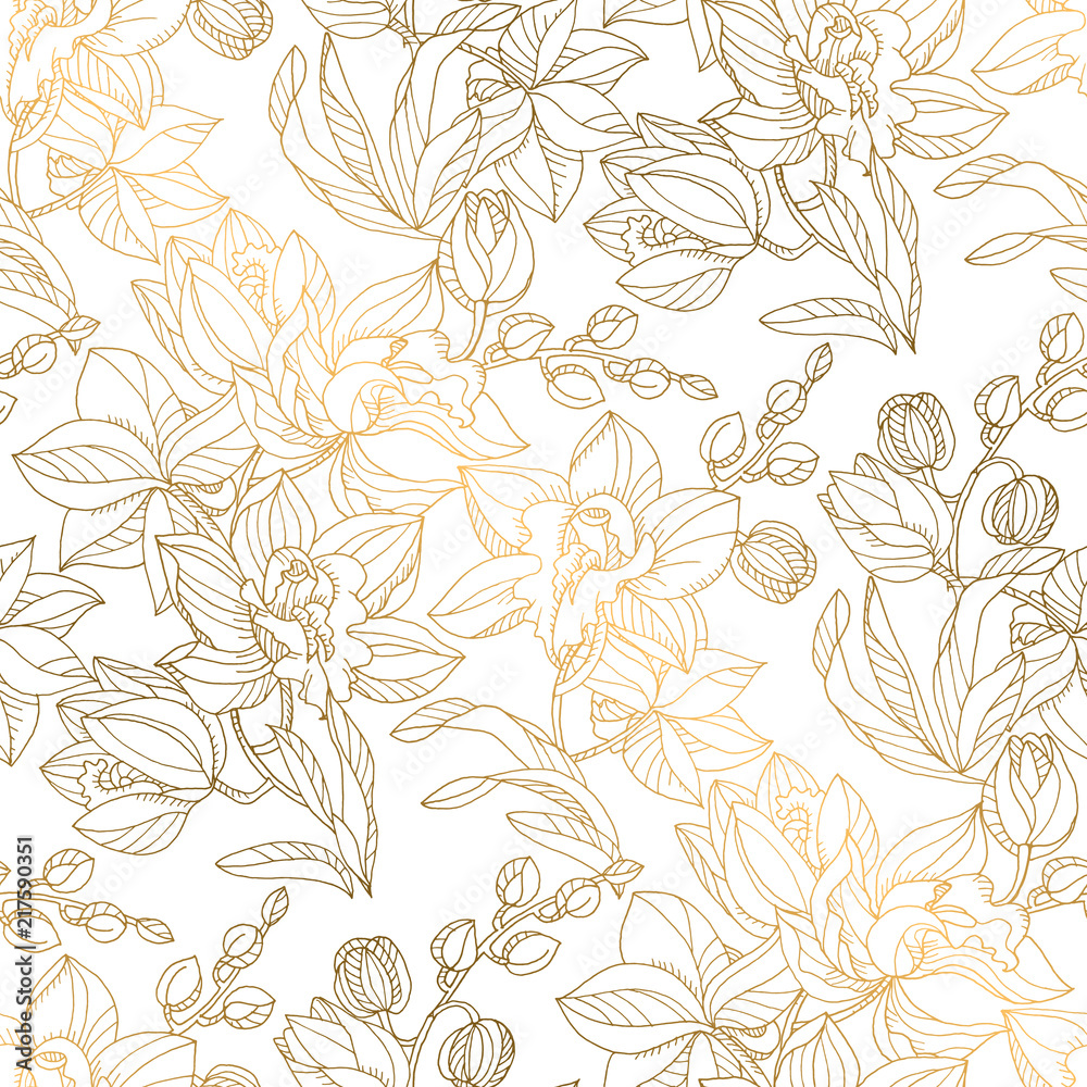 Luxury elegant orchid floral seamless pattern Luxury elegant orchid floral seamless pattern
