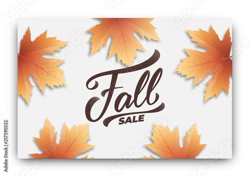 Fall sale background layout design. Fall lettering and autumn leaves. Autumn sale banner