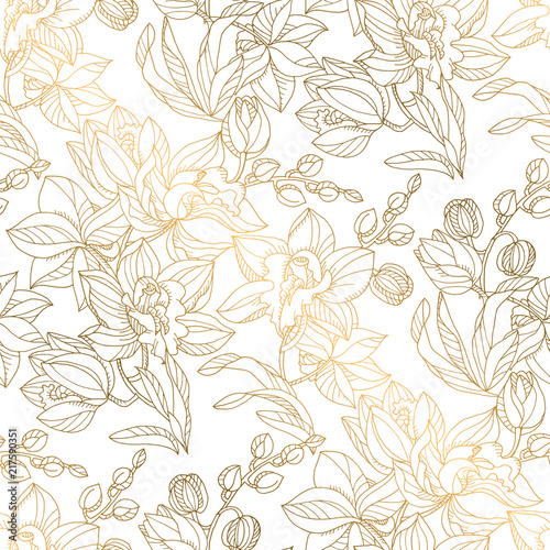 Luxury elegant orchid floral seamless pattern