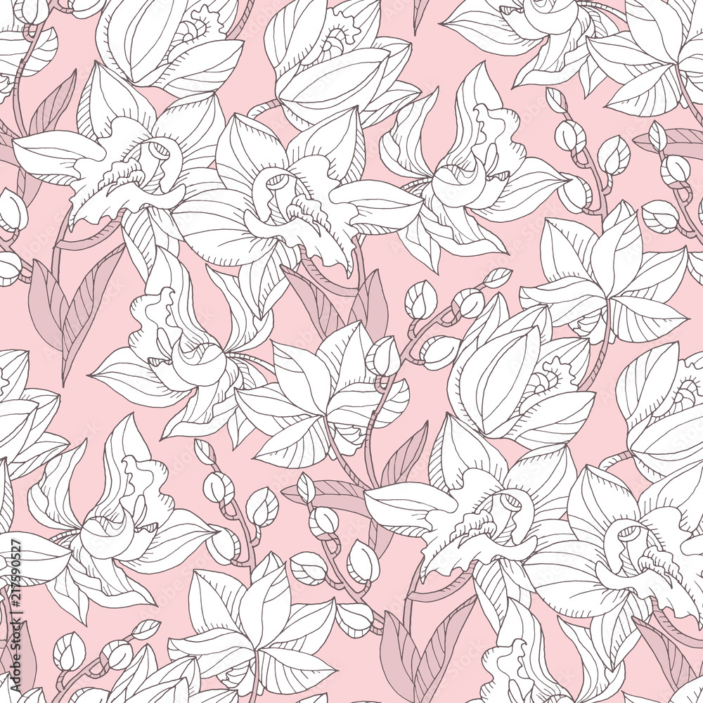 White orchid shilouette floral seamless pattern White orchid shilouette floral seamless pattern