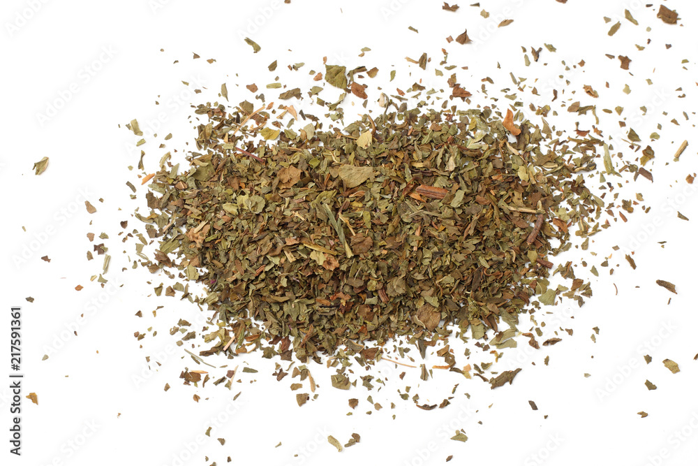dried mint leaves isolated on white background dried mint leaves isolated on white background
