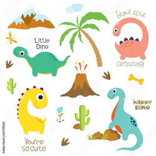 Dinosaur footprint, Volcano, Palm tree, Stones, Bone and Cactus