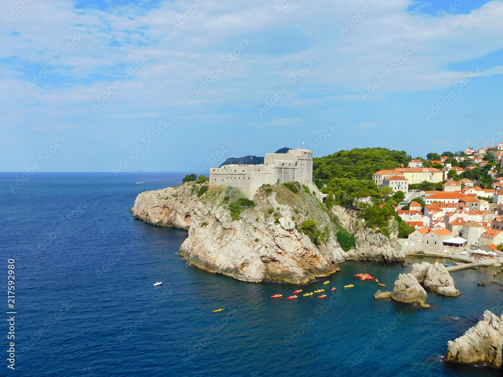 Dubrovnik Fortress, Lovrijenac Fort, city walls, view of the fortifications and the sea, sunny morning, Croatia