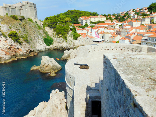 Dubrovnik Fortress, Lovrijenac Fort, city walls, view of the fortifications and the sea, sunny morning, Croatia