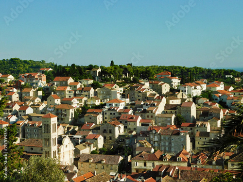 Hvar township seen from a nearby hill, the coast of the Croatian island