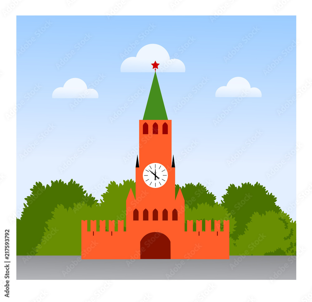Moscow Kremlin. Travel to Russian Federation. Vector flat illustration.