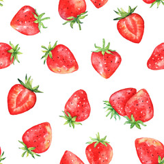 Papier peint photo Fruits aquarelle patrons Fraises rouges aquarelle fond blanc  © Liubov Tolstova