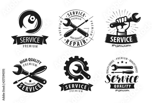 Service, repair set of labels or logos. Maintenance work icon. Vector