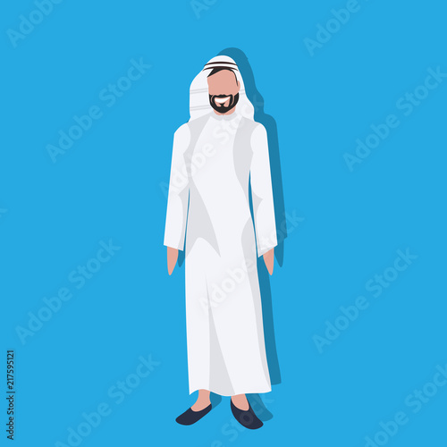 Arabic business man icon wearing traditional clothes arab businessman male cartoon character avatar blue background flat vector illustration