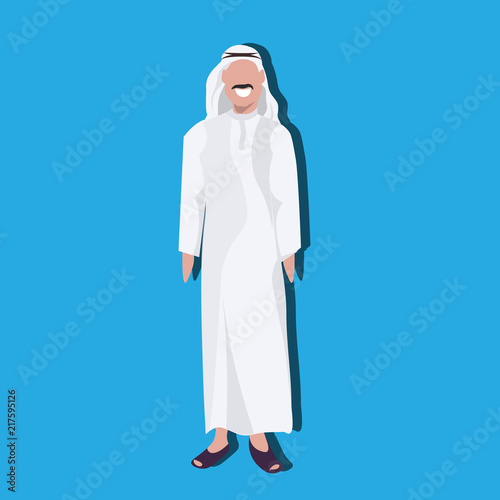 Arabic business man icon wearing traditional clothes arab businessman male cartoon character avatar blue background flat vector illustration