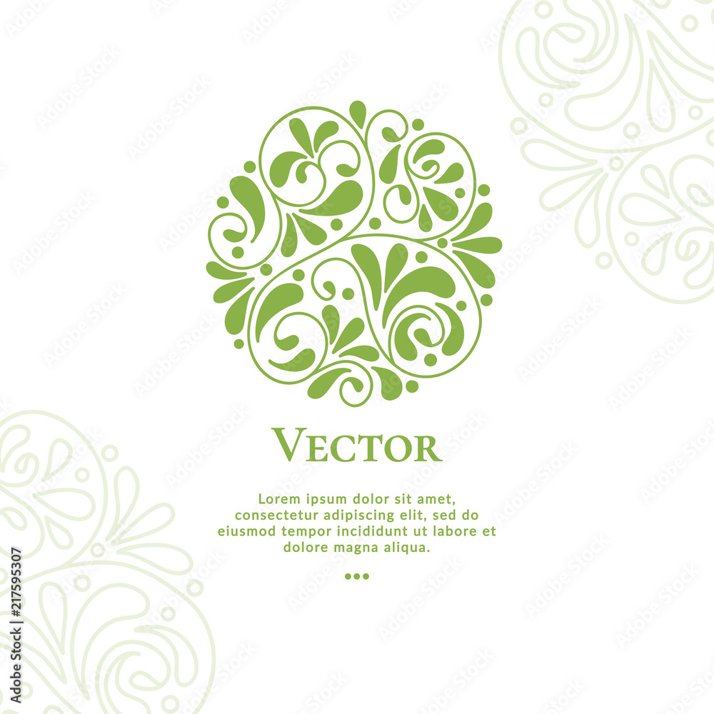Vector organic emblem. Can be used for organic products, jewelry, beauty and fashion industry. Great for logo, invitation, flyer, menu, brochure, business card, banner, background or any desired idea.