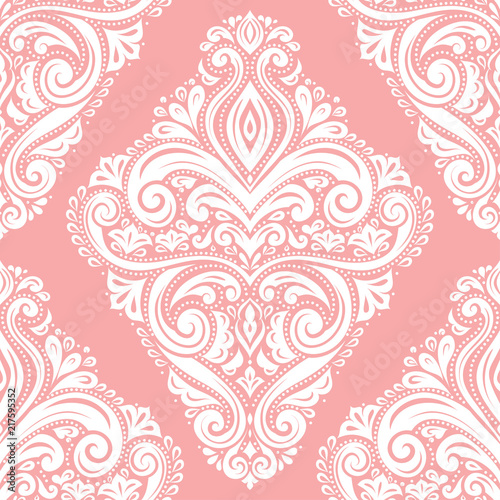Pink and white vintage vector seamless pattern, wallpaper. Elegant classic texture. Luxury ornament. Royal, Victorian, Baroque elements. Great for fabric and textile, wallpaper, or any desired idea.