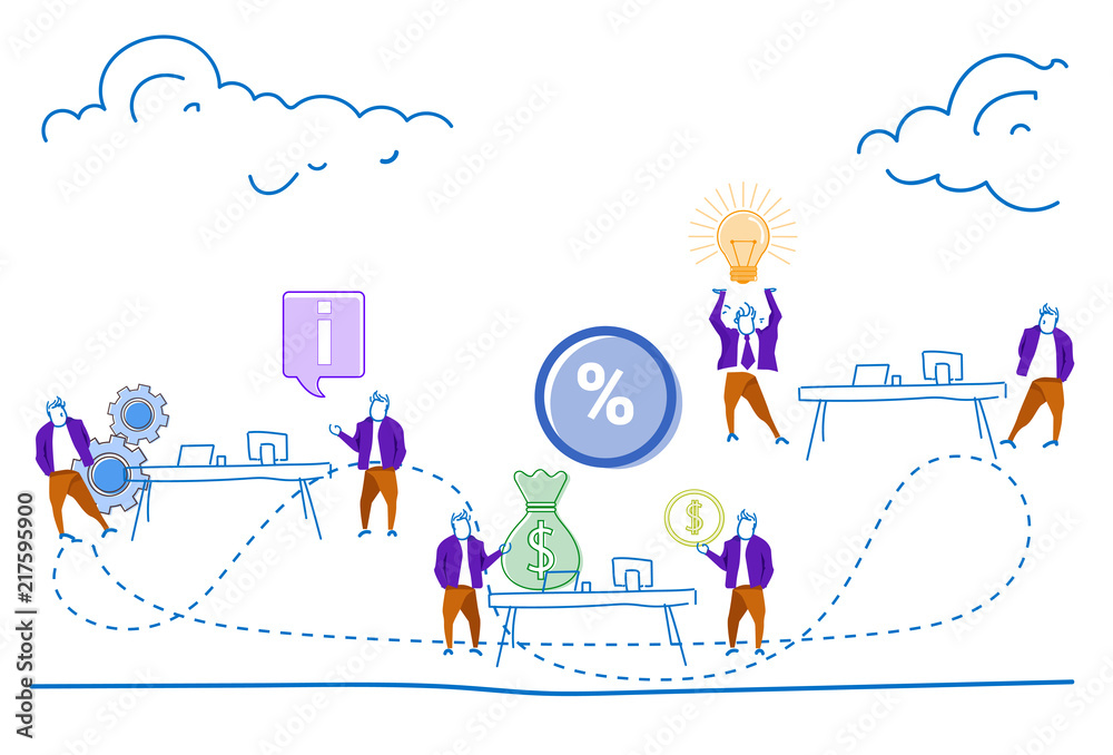 business people money growth financial income office workplace network businessmen brainstormingprocess economy concept horizontal sketch doodle vector illustration business people money growth financial income office workplace network businessmen brainstormingprocess economy concept horizontal sketch doodle vector illustration