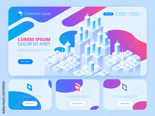 Website design. Big data center and cloud storage technology.