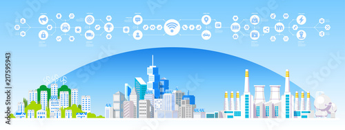 Flat Smart city, Eco life, Industry infographics