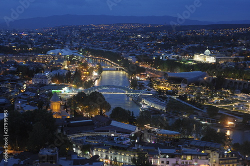 Georgia. Night Tbilisi. Cathedral. Monastery, Georgian Orthodox Church. Ancient and modern city.