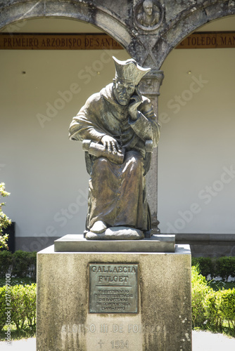 Santiago de Compostela, Galicia, Spain, June 14, 2018: Statue of Alonso III Fonseca, archbishop of Santiago from 1507 to 1523 and a major supporter of the University of Santiago de Compostela photo