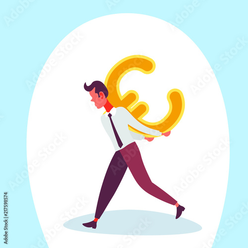businessman carry back euro icon male money exchange concept growth wealth cartoon character isolated full length flat vector illustration