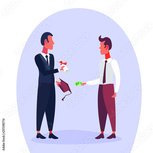 Man buy diploma give dollar banknote bribery