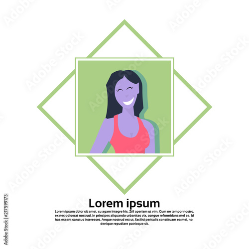 violet woman avatar isolated square frame female cartoon character portrait copy space flat vector illustration