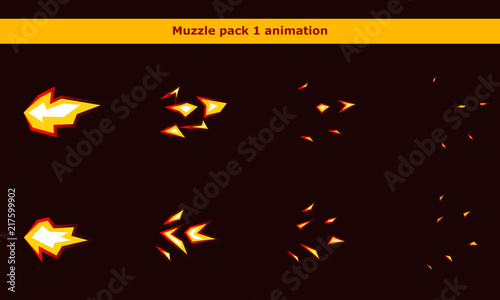 Fire weapon muzzle animation frames for cartoon game