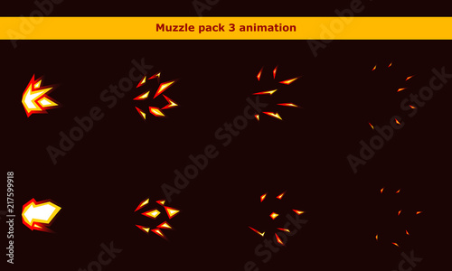 Fire weapon muzzle animation frames for cartoon game