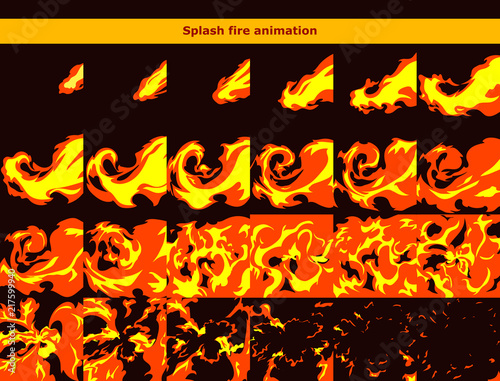 Fire splash explosion animation frames for cartoon game