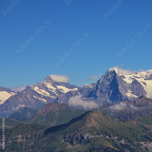 Mount Schreckhorn and famous mountain Eiger, Switzerland.