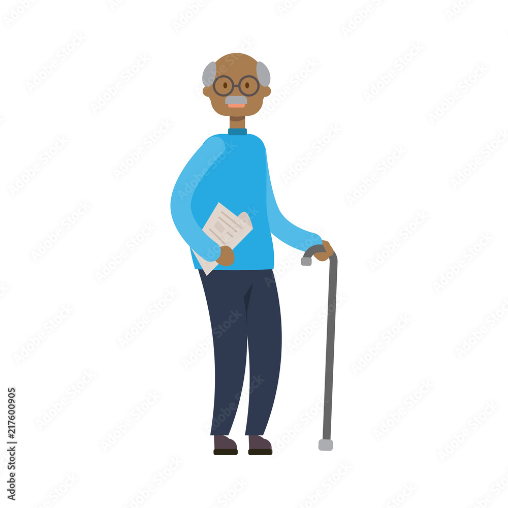 african grandfather with stick, full length avatar on white background, successful family concept, tree of genus flat cartoon design vector illustration african grandfather with stick, full length avatar on white background, successful family concept, tree of genus flat cartoon design vector illustration