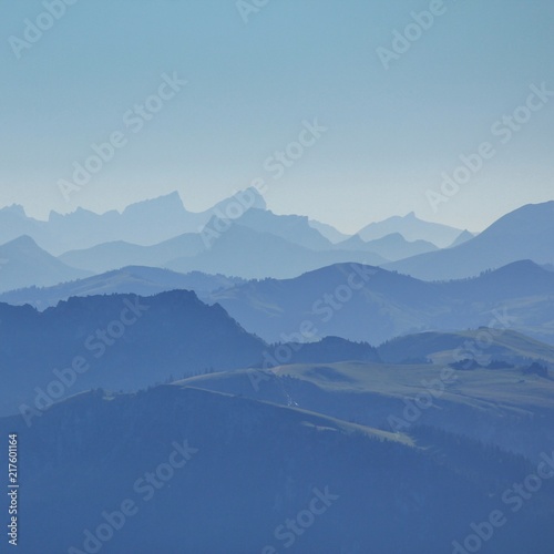 Fototapeta Naklejka Na Ścianę i Meble -  Many mountains can be seen from Mount Niesen. Bernese Oberland. Switzerland.
