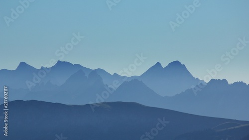 Outlines of mountains seen from Mount Niesen, Switzerland.