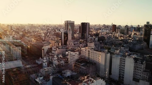 Overhead of Federal District Buenos Aires Argentina.  Beautiful 4k drone video near Casa Rosada in Plaza de Mayo Buenos Aires as car drives by