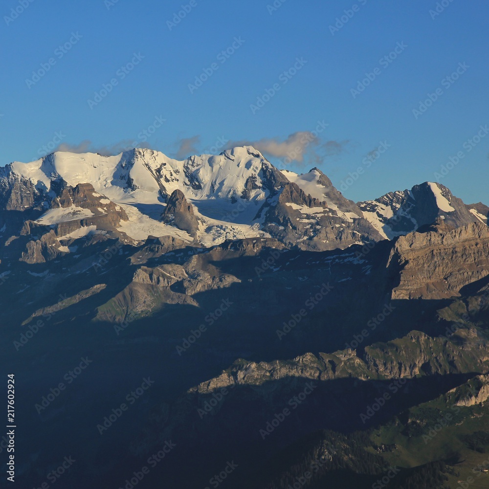 Sunset view from Mount Niesen, Bernese Oberland. bluemlisalp Range.