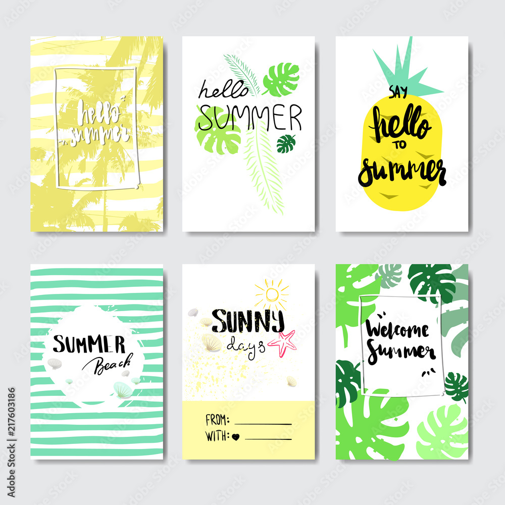 set enjoy summer palm pineapple badge Isolated Typographic Design Label. Season Holidays lettering for logo,Templates, invitation, greeting card, prints and posters. vector illustration