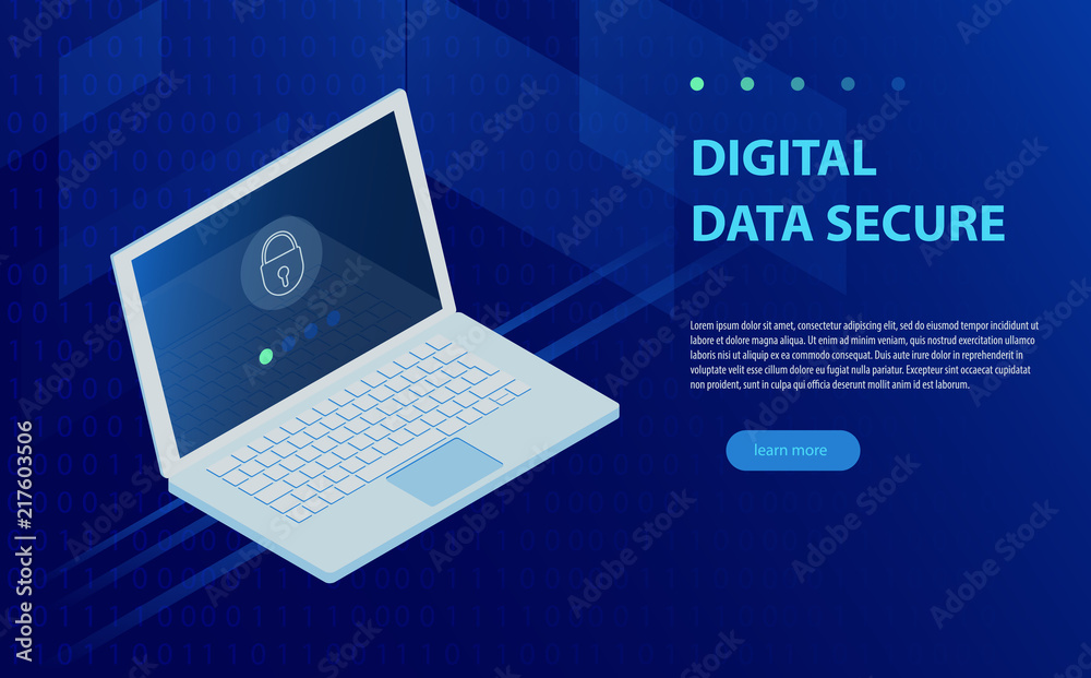 Open laptop with authorization form on screen, personal data protection and processing, information storage protocol isometric. Open laptop with authorization form on screen, personal data protection and processing, information storage protocol isometric.