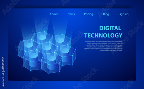 Concept of big data processing, energy station of future, server room rack, data center isometric vector illustration.