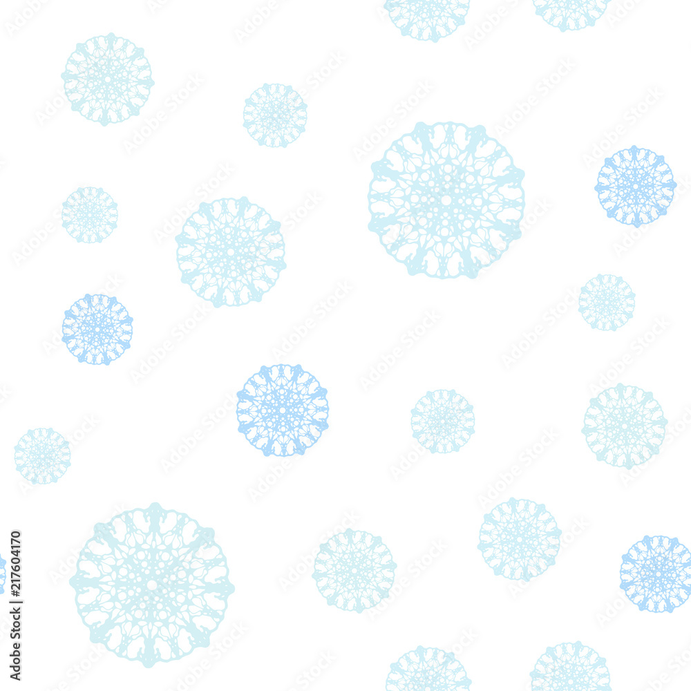 Naklejka premium Light BLUE vector seamless cover with beautiful snowflakes.