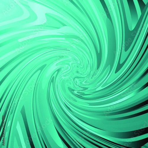 Abstract Spiral Pattern with Waves. Turquoise Whirlpool and Green Stripes.