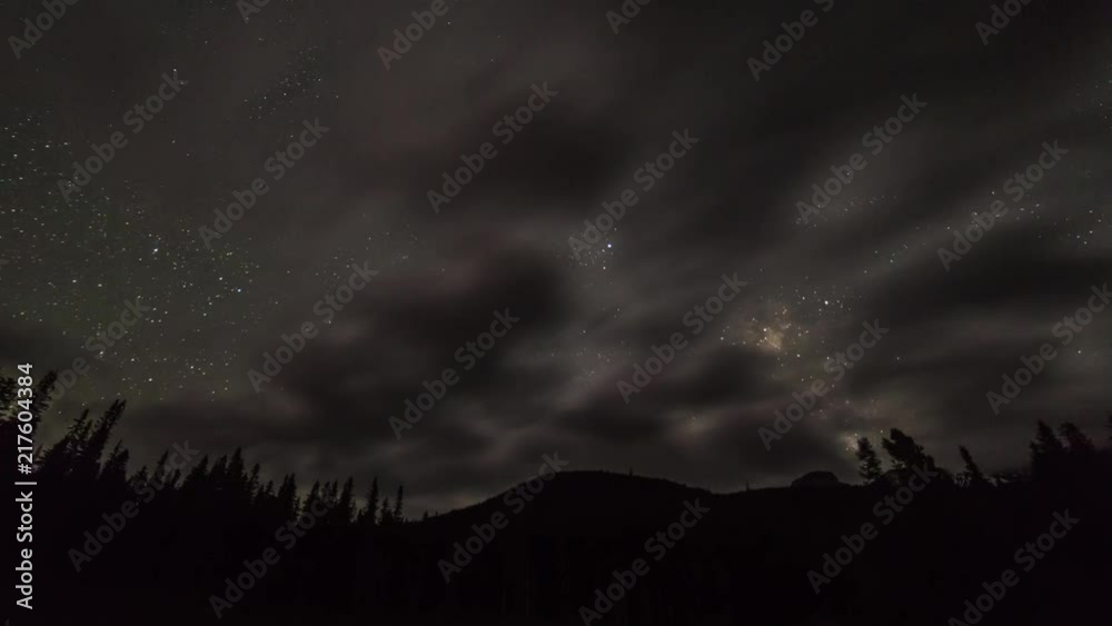 time lapse of milky way over mountains at Upper Kananaskis Lake in Kananaskis Country in Alberta, Canada time lapse of milky way over mountains at Upper Kananaskis Lake in Kananaskis Country in Alberta, Canada