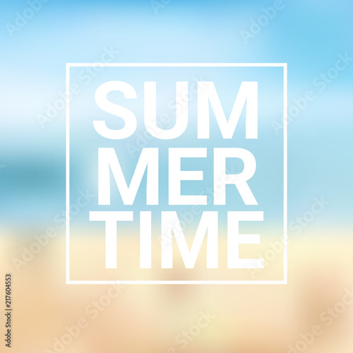 summer time blurred sea bokeh beach background frame design badge vacation season holidays lettering for logo templates invitation greeting card prints and posters vector illustration