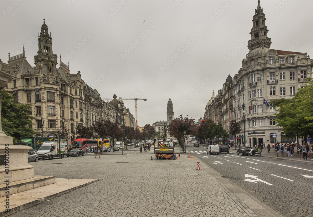 Porto, Portugal, June 15, 2018: View of a street in the Portuguese city of Porto