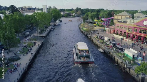Boats on the Lujan River, Tigre, Buenos Aires, Argentina – Beautiful 4k drone video of boats at Tigre and Puerto de Frutos on a sunny afternoon in the Capital City