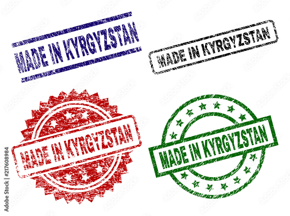 MADE IN KYRGYZSTAN seal prints with corroded surface. Black, green,red,blue vector rubber prints of MADE IN KYRGYZSTAN label with corroded style. Rubber seals with circle, rectangle, rosette shapes. MADE IN KYRGYZSTAN seal prints with corroded surface. Black, green,red,blue vector rubber prints of MADE IN KYRGYZSTAN label with corroded style. Rubber seals with circle, rectangle, rosette shapes.