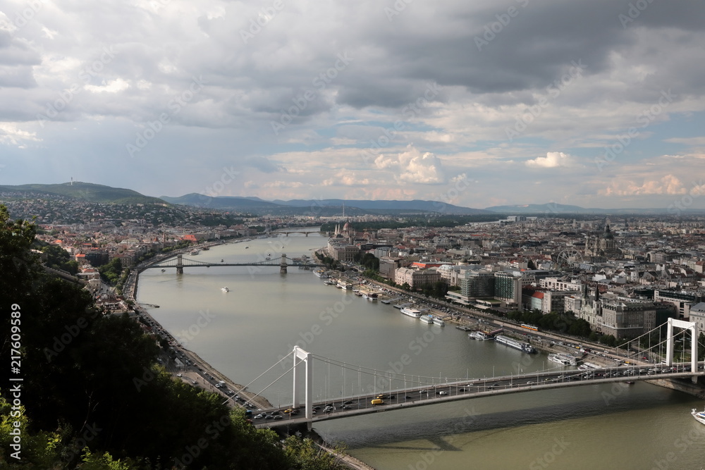 Panoramic view of Budapest, from height of bird's flight, from the Watchtower, before a rain.