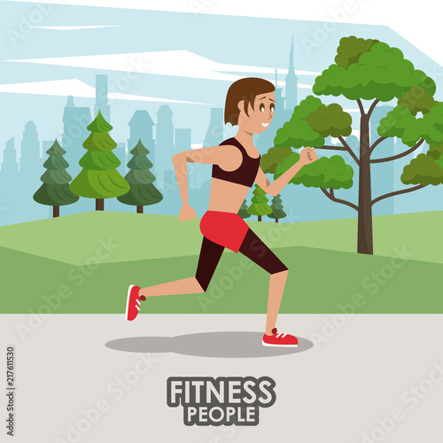 Fitness people running poster with information vector illustration graphic design