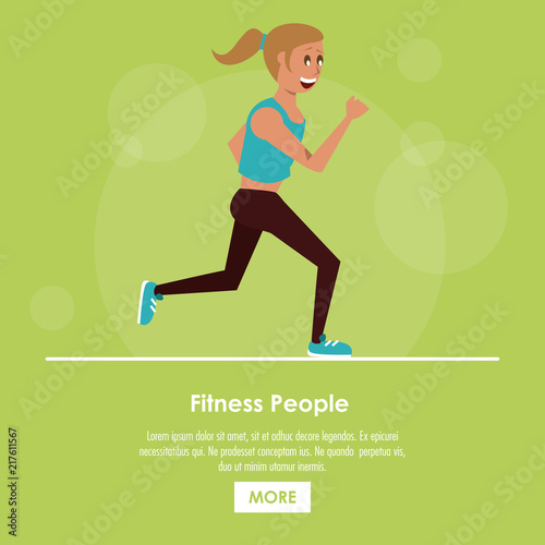 Fitness people running poster with information vector illustration graphic design