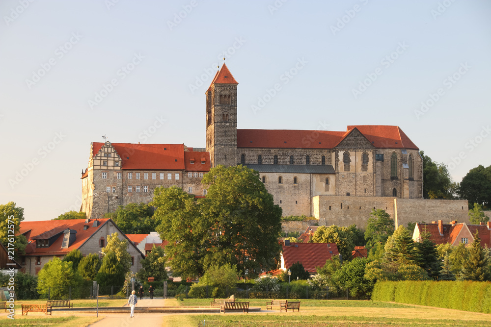 Magdeburg, Germany - June 6, 2018: View of the collegiate church St. Servatius in the world heritage city Quedlinburg, Germany.