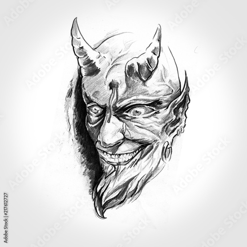 Canvas Print devil, handmade tattoo drawing