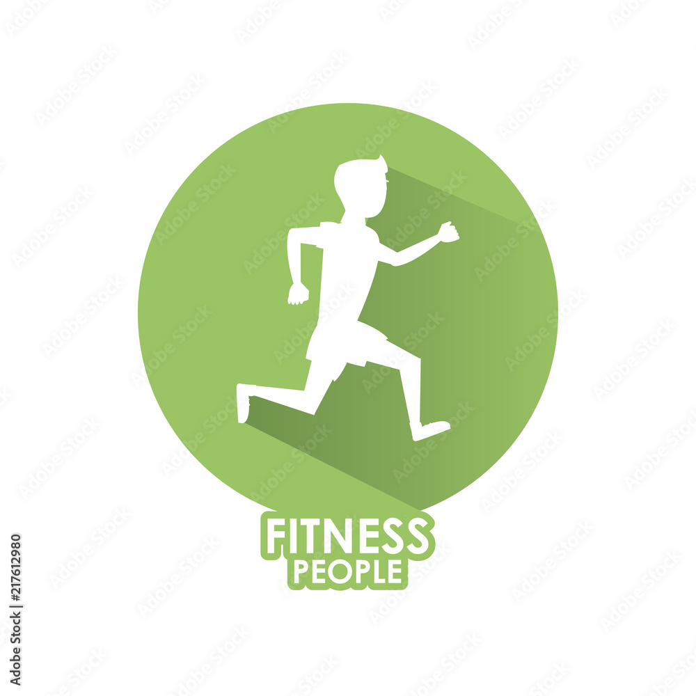 Fitness man running silhouette round icon over white background vector illustration graphic design Fitness man running silhouette round icon over white background vector illustration graphic design